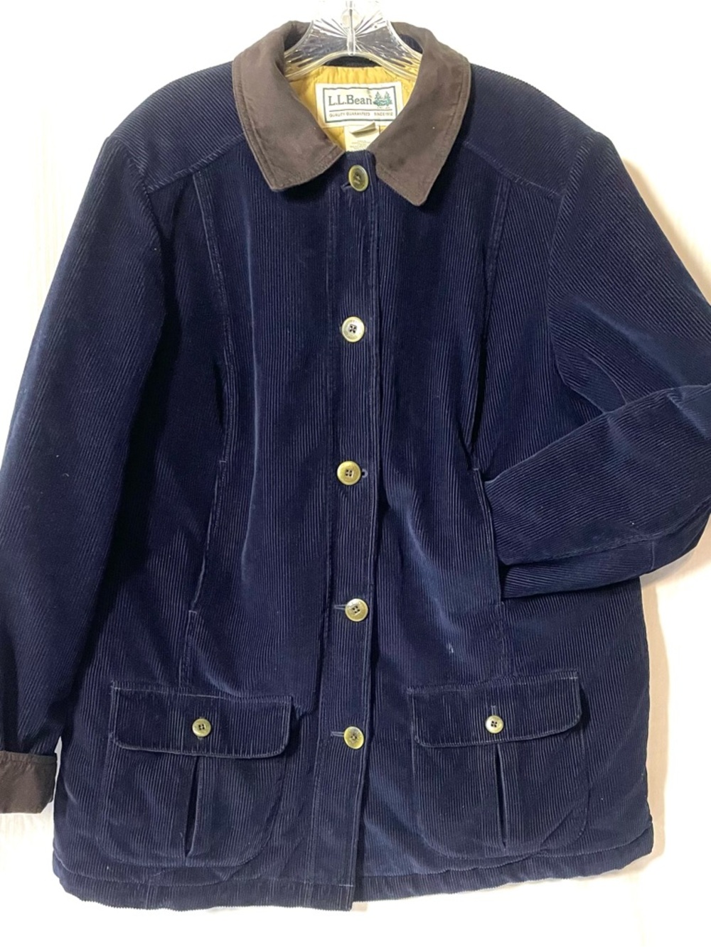L.L. Bean Navy Corduroy Jacket with Brown Collar